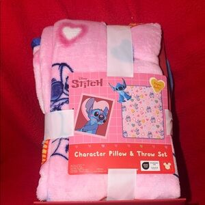 Disney Pink Stitch Character Pillow & Throw Set with Blue Accents
